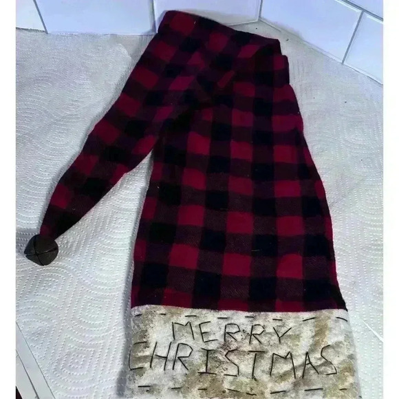 Christmas Tree Topper Santa Claus Hat Red Buffalo Plaid - 3 Ft Merry Christmas - Picture 5 of 10
